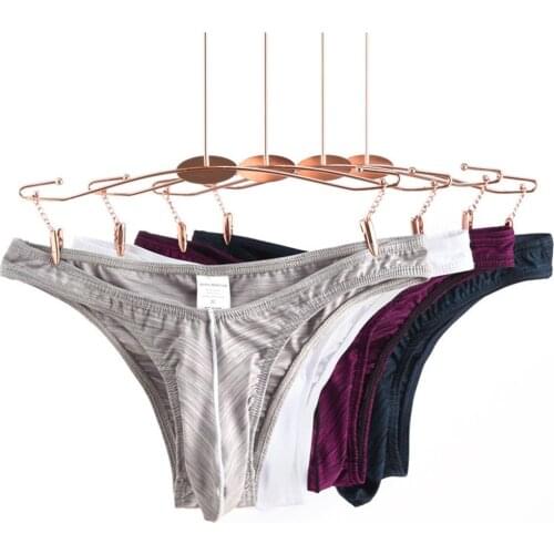 Men G Strings Thong Underwear Ice Silk Sexy Gay Sissy Tanga Hombre Jockstrap Penise Bag Breathable Thin Men Underwear
