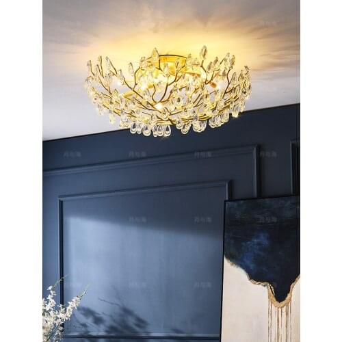 Light luxury post-modern minimalist bedroom living room lamp warm and romantic round high-end crystal ceiling lamp