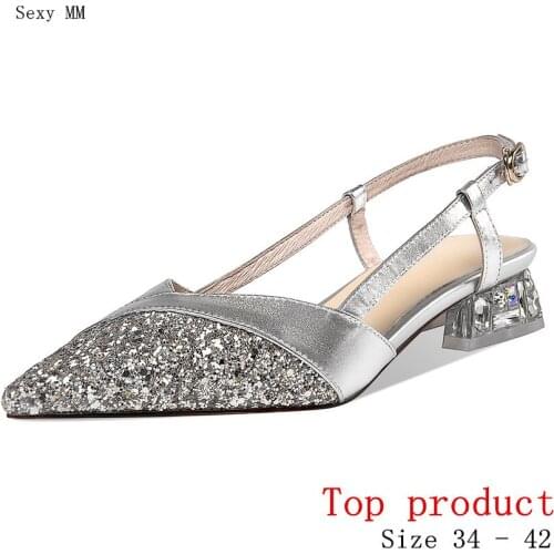 Women Low Heels Pumps Med Heel Shoes Sandals Woman Party Shoes Kitten Heels Genuine Leather Small Plus Size 34 - 40 41 42