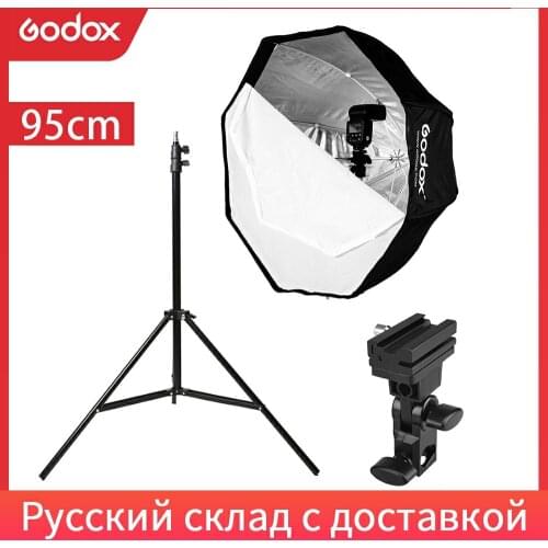 Godox 95cm 37.5'' Octagon Umbrella Softbox + Light Stand + Type-B Hot Shoe Holder Bracket Kit for Canon Nikon Godox Speedlite