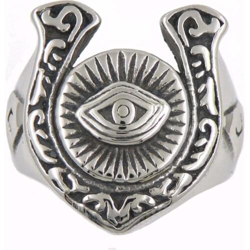 Fanssteel Stainless steel jewelry U SHAPE SUNSHINE TRIANGLE ALL SEEING EYE MASONIC RING FSR12W76