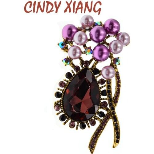 CINDY XIANG Multi-color Pearls Flower Large Brooches For Women Vintage Wedding Bouquet Crystal Brooch Pin Fashion Jewelry Gifts