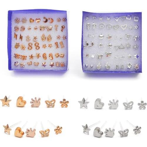 12/24pairs Mixed Style Pearl Stud Earings Set Flower Star Love Heart Plastic Small Earring For Women Girls Gold Color Brincos