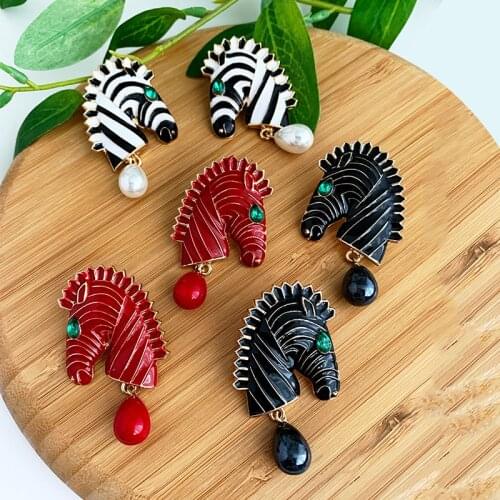 ZHINI Fashion Exaggerated Bohemia Animal Zebra Earrings 2021 Vintage Cute Boho Water Drop Earrings for Women Pendientes Jewelry