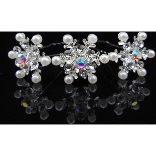 12 pcs Women Queen Cosplay Snowflake Crystal Pearl Hair Pins Hair Jewelry Wedding Party Bride Woman Hair Clips Free Shipping
