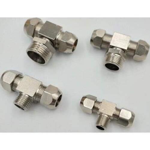 1PC Pneumatic PB Copper tube 8mm hard tube direct head middle ferrule thread T-type three-way threaded quick-release fast screw