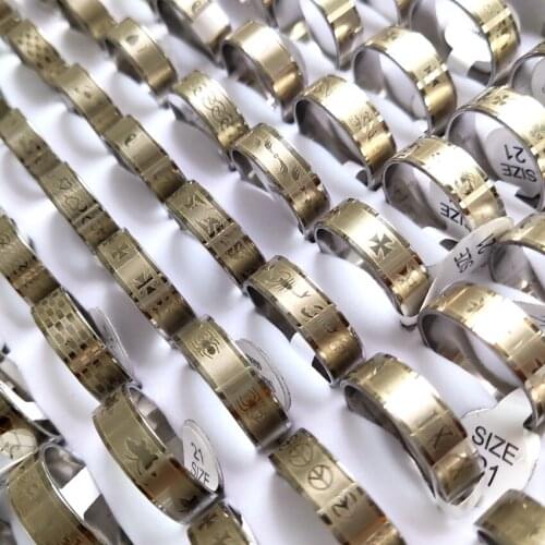 Bulk lots 100pcs Assorted Pattern Stainless Steel Ring 8mm Men Wedding Bands Ring Wholesale Mixed Man Jewelry Super Value Deal