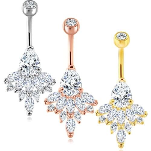 14G Stainless Steel Dangle Belly Button Rings Navel Barbell Body Jewelry Piercing Navel Piercing Kit Bar Screw