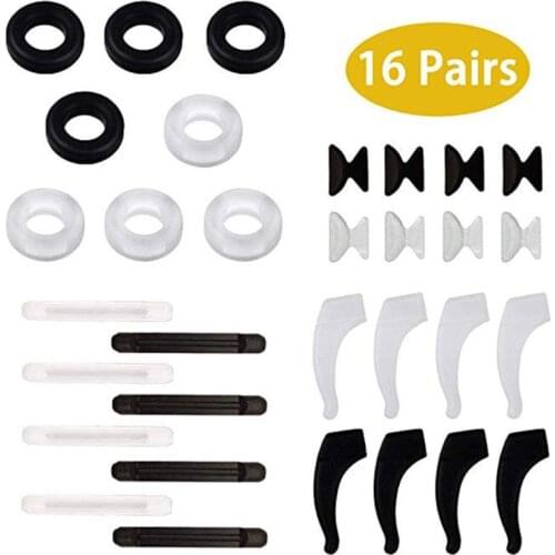 16 Pairs Silicone Anti-slip Round Eyeglass Retainers Nose Pads Ear Hooks Glasses D08E