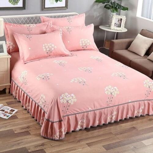 Bed Skirt Wrap Around Lace With Pillowcase 2 Pcs Full/ Queen/ King Size New Flower Pattern For Home Decor Pink Blue