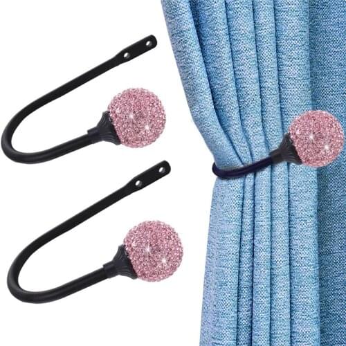 2pcs Curtain Tieback Holder Hooks Crystal Ball Curtain Holdback Hook Polished Chrome Holdback U Shaped Metal Curtain Holdback
