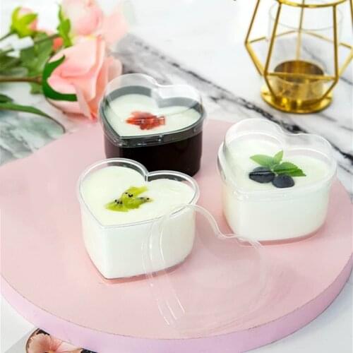 30pcs 150ml Mousse Dessert Cup Disposable Plastic Tableware Heart-shaped Promotion Party Wedding Supplies pudding Pastry Tools