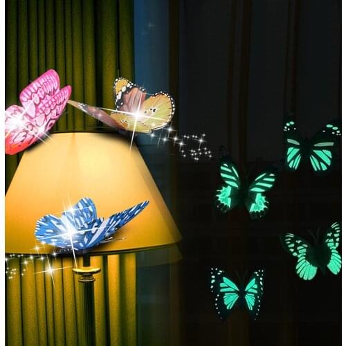 30pcs/set Simulation Luminous butterfly 3D Wall StickerHome festival decoration Glow in the dark Magnet Butterflies stickers 8cm