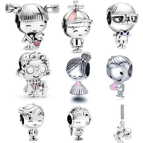 925 Sterling Silver Little Boy & Little Girl Charm Fit Original 3mm Bracelet&Bangle Making Fashion DIY Jewelry For Women