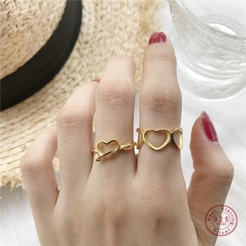 925 Sterling Silver Korean Version Simple Hollow Heart Cupids Arrow Ring For Women Fashion Temperament Party Jewelry