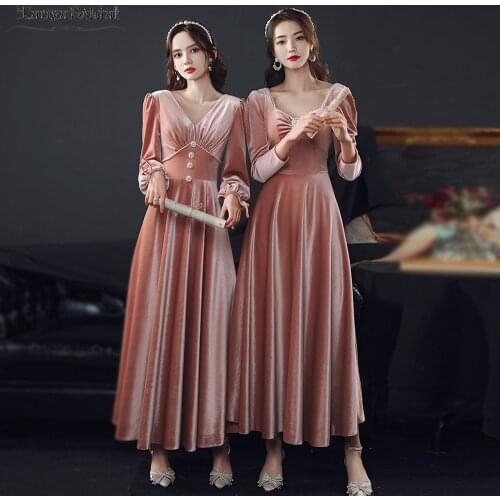 Dusty Rose Velvet Bridesmaid Dresses Tea Length Vintage Wedding Party Gowns 4 Styles Maid Of Horon Gowns DB031