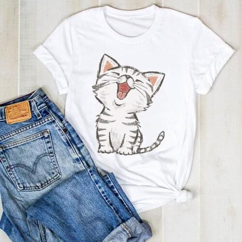 Camiseta con estampado de gato perezoso para mujer, remera de dibujos animados para mujer, Top para mujer, ropa estampada