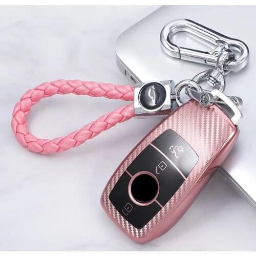 TPU Carbon fiber stripes Car Key Case Cover keychain For Mercedes Benz C E Class W213 E200 E300 C260 A200L GLC260L 2017 2018