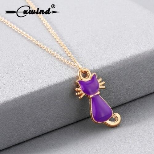 Cxwind Gold Enamel Cats Necklaces Cute Animal Kitty Cat Pendant Necklace For Women Girls Charm Jewelry Wholesale Necklace