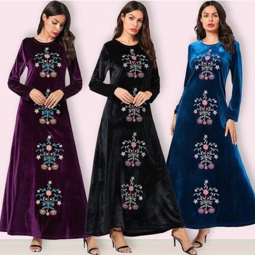 Dubai Velvet Muslim Dress Women Maxi Kimono Kaftan Jubah Long Robe Abaya Hijab Dresses Islamic Clothing Turkey Arabic Dress