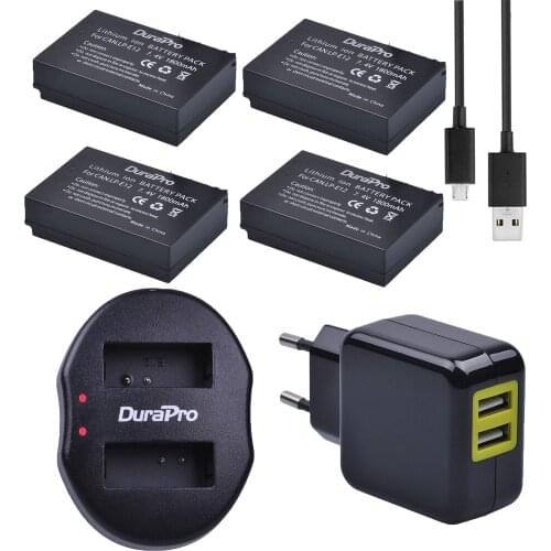 DuraPro 4pcs For Canon LP-E12 LP E12 LPE12 1800mAh Battery + USB Charger For Canon EOS M M2 100D Rebel SL1 Kiss X7 EOSM EOSM2