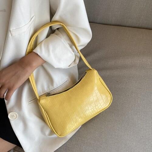 Elegant Crocodile Pattern Ladies Baguette Handbag PU Leather Women Underarm Shoulder Bags Vintage Female Clutch Purse Small Tote