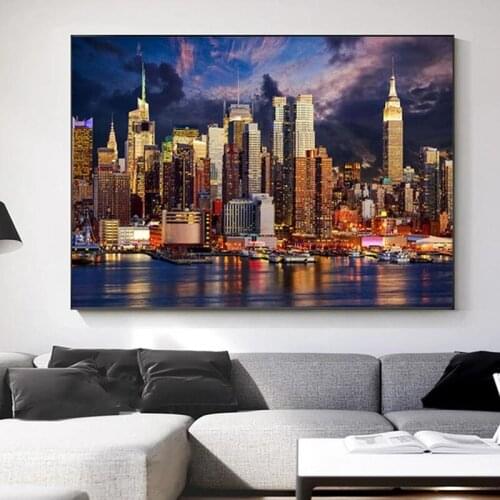 Sunset Cloud New York City Manhattan Building Canvas Painting Posters and Prints Scandinavian Wall Art Picture for Living Room