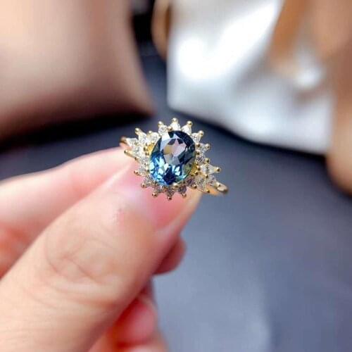 High-Quality Blue Topaz Garnet Gemstone Sun Flower Ring S925 Silver Charming Fine Fashion Jewelry for Women Free Shipping