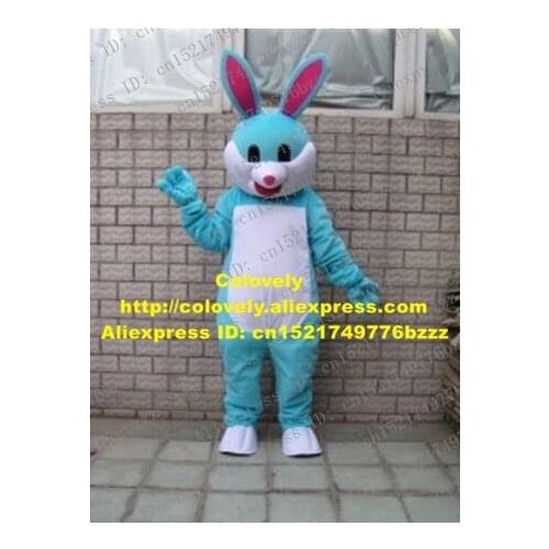 Lively Blue Bunny Rabbit Mascot Costume Mascotte Lepus Hare Jackrabbit With White Belly Smiling Face Adult No.1149 Free Ship
