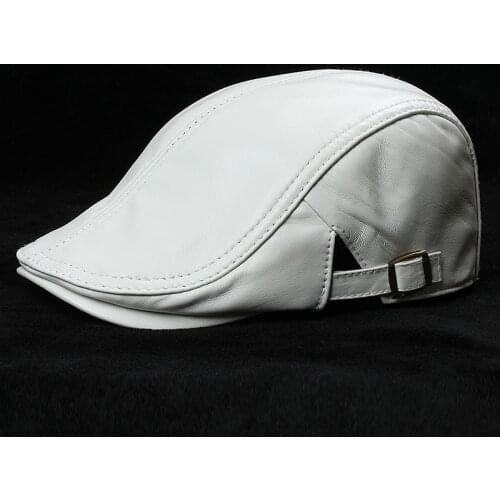 Leather Peaked Cap Man Women Spring Single White/Red Thin Boina Unisex Casual Real Soft Sheepskin Hat Male Korean Fashion Beret