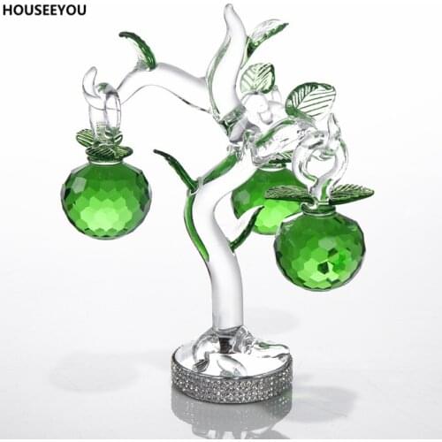Crystal Green Apple Tree Ornament Fengshui Glass Crafts Home Decor Figurines Christmas Wedding New Year Gifts Souvenirs Decor