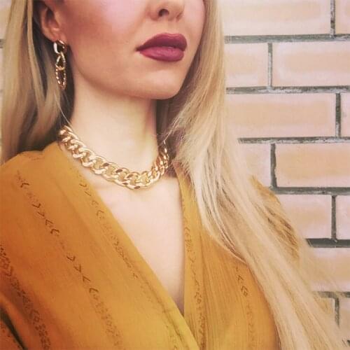 Punk Miami Cuban Choker Necklace Collar Statement Hip Hop Big Chunky Aluminum Gold Color Thick Chain Necklace Women Jewelry