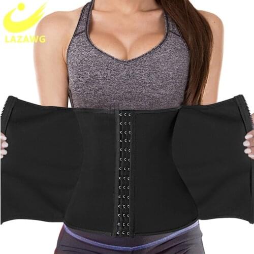 LAZAWG Double Tummy Control Compression Sweat Strap Neoprene Sauna Body Shaper Belt Women Workout Fitness Waist Trainer Corset
