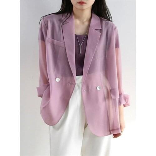 Summer Women Fashion Solid Color Perspective Blouses Lady Turn-Down Collar Long Sleeve Loose Sun Protection Jacket Tops Coat