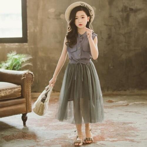 Girls Summer Clothes Solid Vest Dress and Mesh Skirt Girls Sets Clothing Casual Kids Clothing For Girls 4 6 8 10 12 13 14 Years