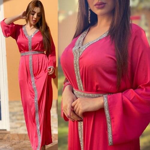 Muslim Diamond Jalabiya Loose Plus Size Dress 2021 Ramadan Eid Dubai Abaya Kaftan Turkish Islamic Maxi Dresses Women Clothing