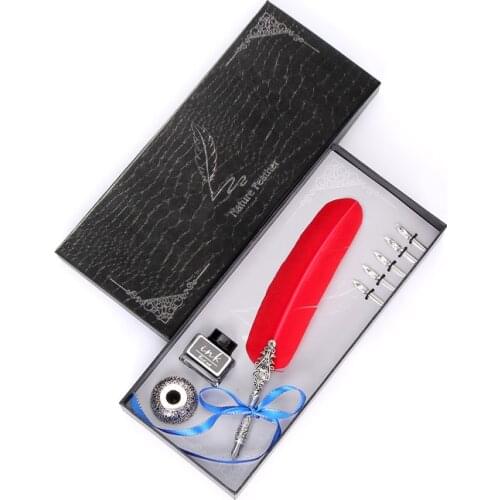1 Set Retro Vintage Calligraphy Feather Dip Pen Writing Ink Set Creative Stationery Factory Outlet Dropshipping