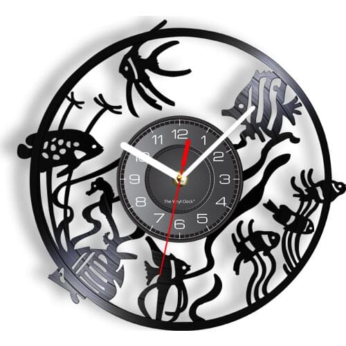 Goldfish Wall Art Wall Clock Minimal Home Decor Modern Design Vinyl Record Wall Clock Nursery Aquarium Decorative Wall Watch