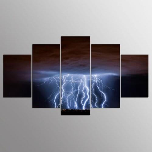 Wall Art Poster Modern Home Decor Living Room Bedroom 5 Pieces Dark Clouds Lightning Canvas Print Painting Modular Picture