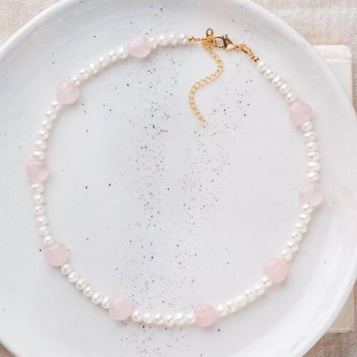 Natural tiger eye pink gems quartz stone love heart freshwater pearl necklace Free Shipping Accessories For Women Creative Gift