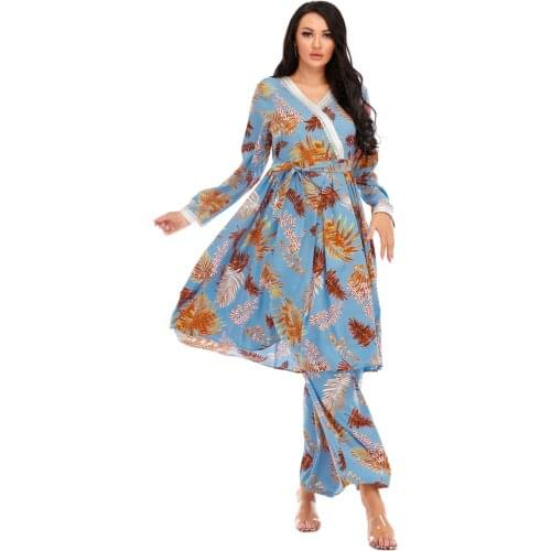 New Style Loose Pleated Fresh And Fashionable Dubai Turkish Muslim Fashion Clothes Lslamic Clothing Two-Piece Suit