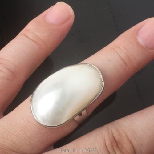 Charm Silver Plated Irregular Conch Shell Bezel Setting inlaid Resizable Ring Fashion Jewelry Ring 1PCS