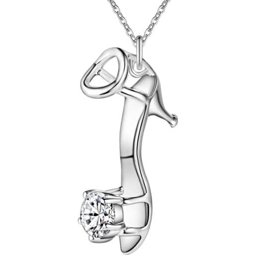 Wholesale Silver Plated Charm Jewelrys Necklace,free Shipping Fashion Jewelry Pendant High-heeled Shoes Inlay Stone AN251