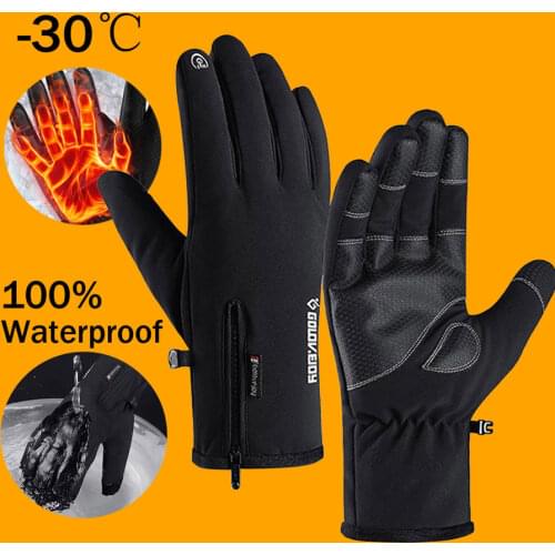 100% Waterproof Winter Cycling Gloves Bicycle Warm Touchscreen Full Finger Gloves Unisex Outdoor Sports Skiing Riding Gloves Men