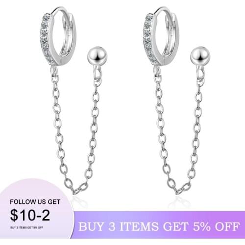 Two Ear Hole Piercing Hoop Earrings Chain Tassel Golden/White Crystal Simple Bohemia Earring Jewelry For Lady Girls