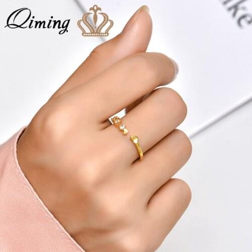 QIMING Thick Zircon Love Heart Crystal Rings For Women Geometric Finger Ring Dainty Jewelry Birthday Gift Accessories