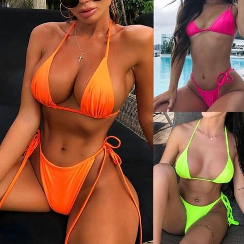 Bikini Split Solid Color Multicolor Triangle Lace Hot Sale Sexy Simple Female Swimsuit Suit