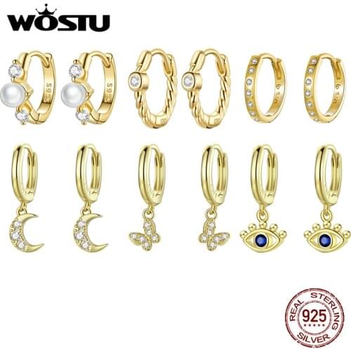 WOSTU 925 Sterling Silver Shining Spiral Golden Zircon Stud Earrings For Women Wedding Fashion Anniversary Jewelry CQE1255