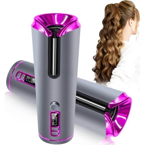 A6HB Cordless Auto Hair Curler Rechargeable Wireless Curling Iron Curl Wand with 6 Temperature&11 Timer Settings Styling Tool