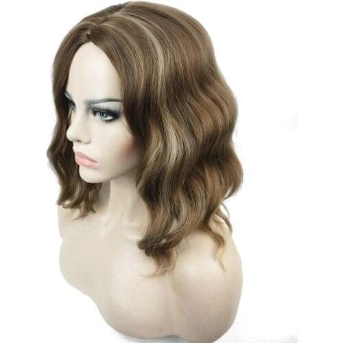 StrongBeauty Medium Wavy Wig Brown And Blonde Mix Bob Cuts Hairstyle for Women Synthetic Full Wigs